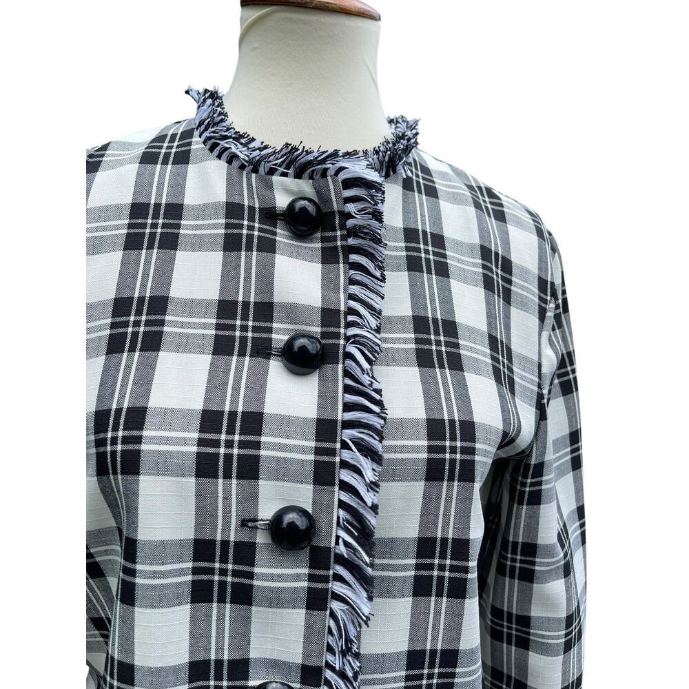 American Design Black & White Plaid Blazer Size 8 Crop Vintage Button Down - Picture 2 of 8